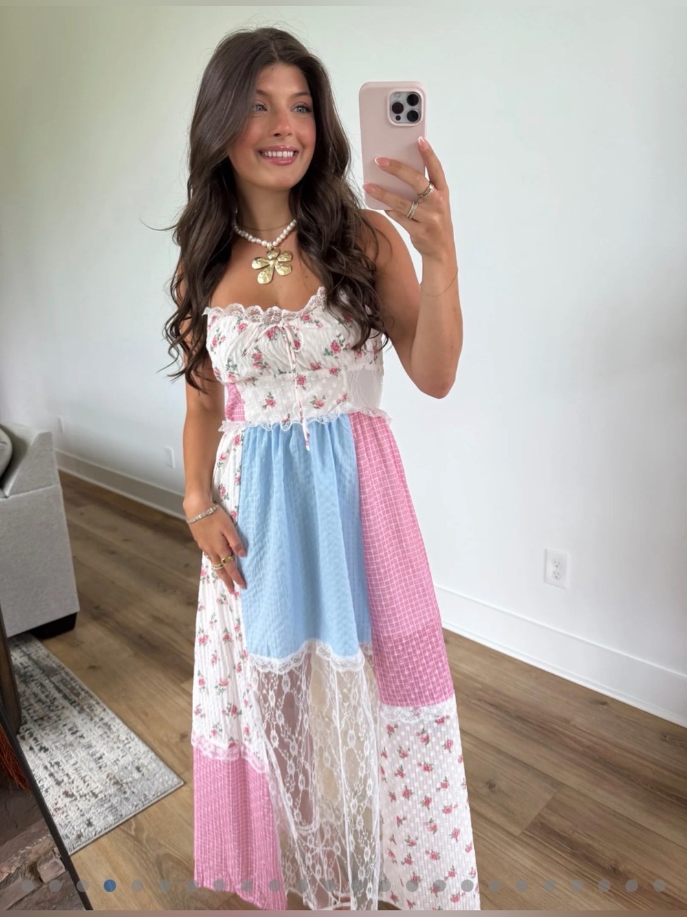 NWT Patchwork Maxi Dress - Multicolor, Floral, Lace, Halter, Cottagecore